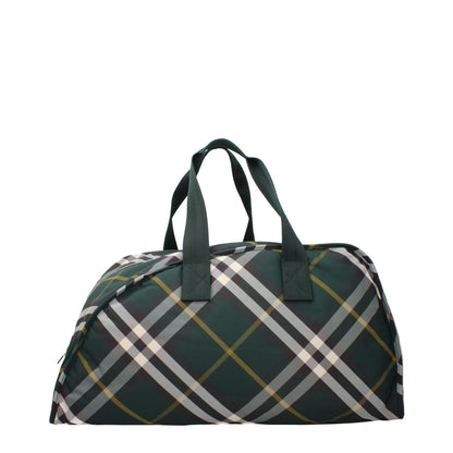 Burberry Green Fabric Luggage And Travel bag in check print with silver accents, maxi size, casual style, and zip closure.