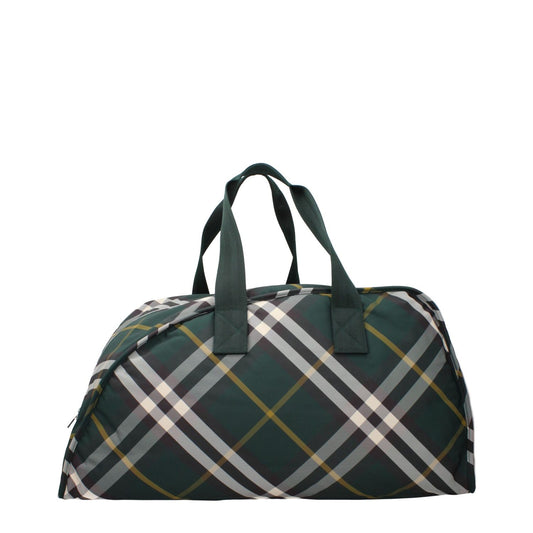 Burberry Green Fabric Luggage And Travel bag in check print with silver accents, maxi size, casual style, and zip closure.