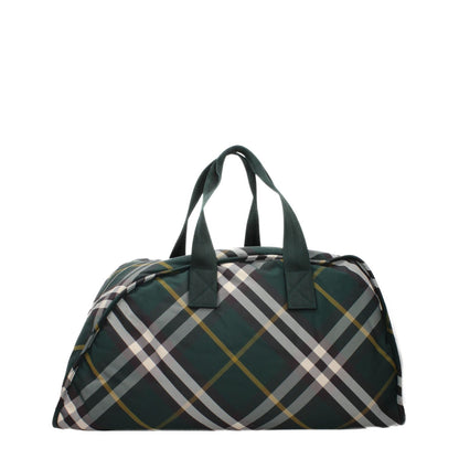 Burberry Green Fabric Luggage And Travel with check print, maxi size, silver details, zip closure, and 22 cm handles.