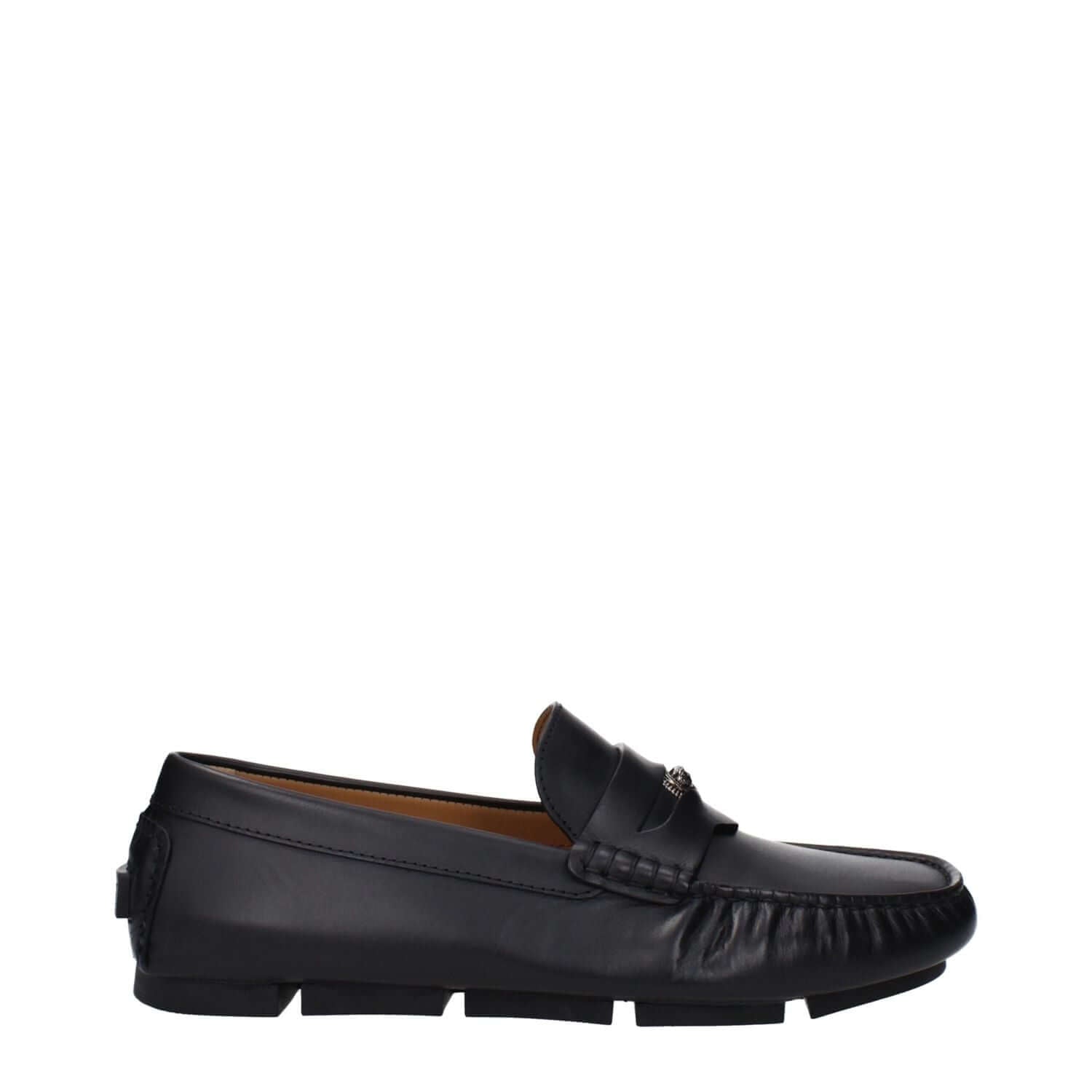 Versace Black Leather Slip-On Loafers