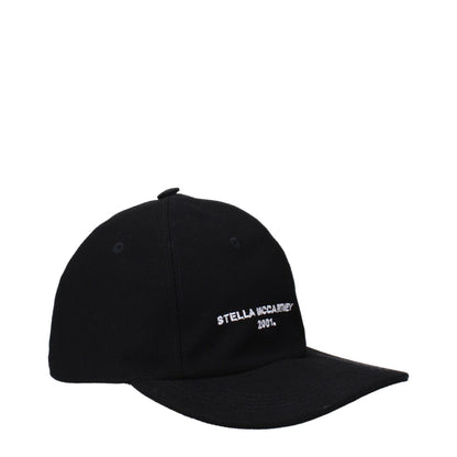 Stella McCartney Black Cotton Cap (Baseball Hat) with white front logo and strap closure, made from 99% cotton and 1% acrylic.