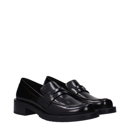 Stuart Weitzman Black Leather Slip-On Loafers