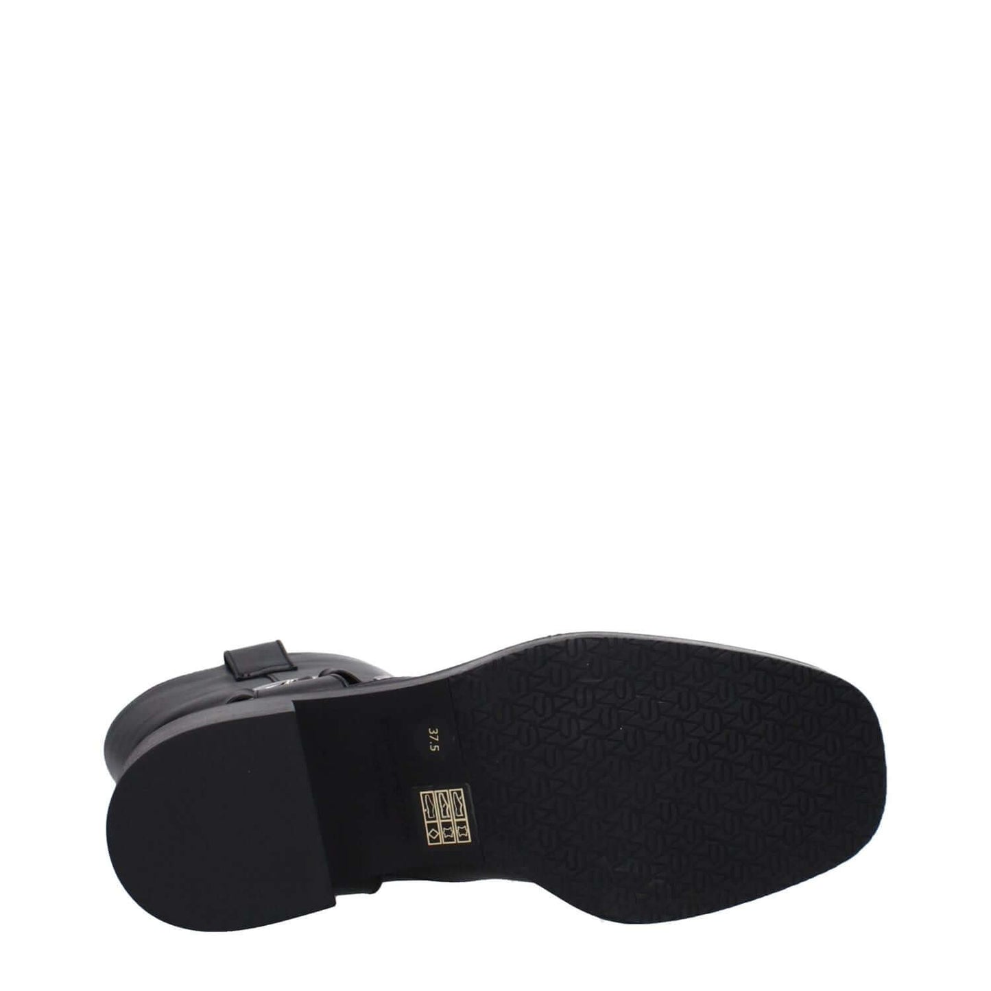 Sole view of Stuart Weitzman Black Leather Ankle Boots, featuring rubber sole and 5.5 cm mid heels, MPN JAXSMOSJ051BLACK.