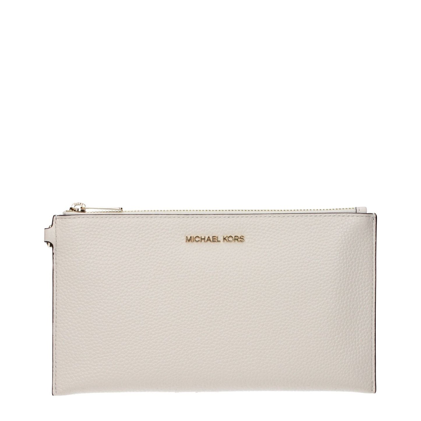 Michael Kors Beige Leather Clutch Bag featuring front logo in cream, MPN 35S4GTVW3LLTCREAM, product code F83408.