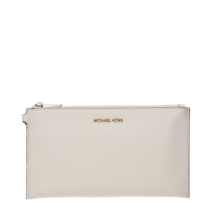 Michael Kors Beige Leather Clutch Bag featuring front logo in cream, MPN 35S4GTVW3LLTCREAM, product code F83408.