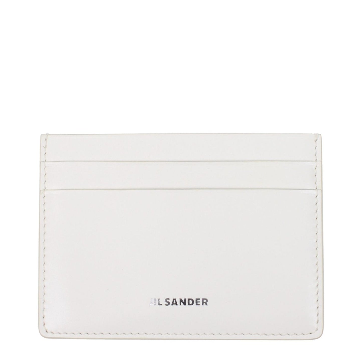 Jil Sander White Leather Cardholder with front logo, MPN S840058WSS00083N108, minimalist design for document holding.