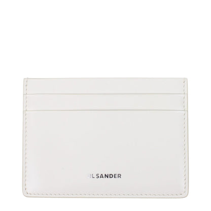 Jil Sander White Leather Cardholder with front logo, MPN S840058WSS00083N108, minimalist design for document holding.