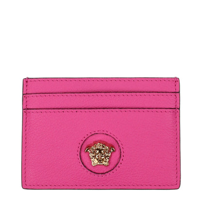 Versace Pink Leather Cardholder with gold logo accent, MPN 1008105DVIT2T1P86V, designed for luxurious style and functionality.