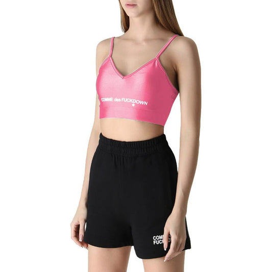 Comme Des Fuckdown Pink Polyester Tops & T-Shirt CO-13592-S