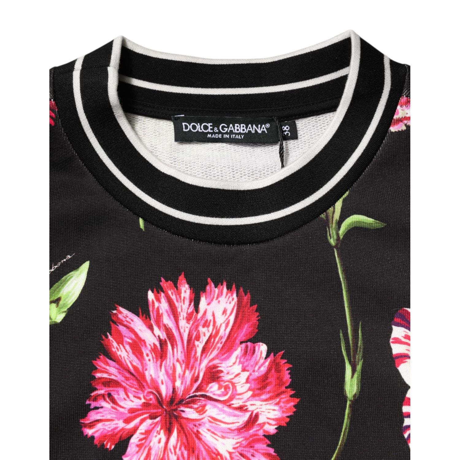 Dolce & Gabbana Black Floral Print Cotton Short Sleeves Top