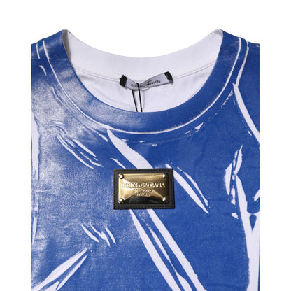 Dolce & Gabbana Blue White Cotton Logo Plaque Women Tank Top