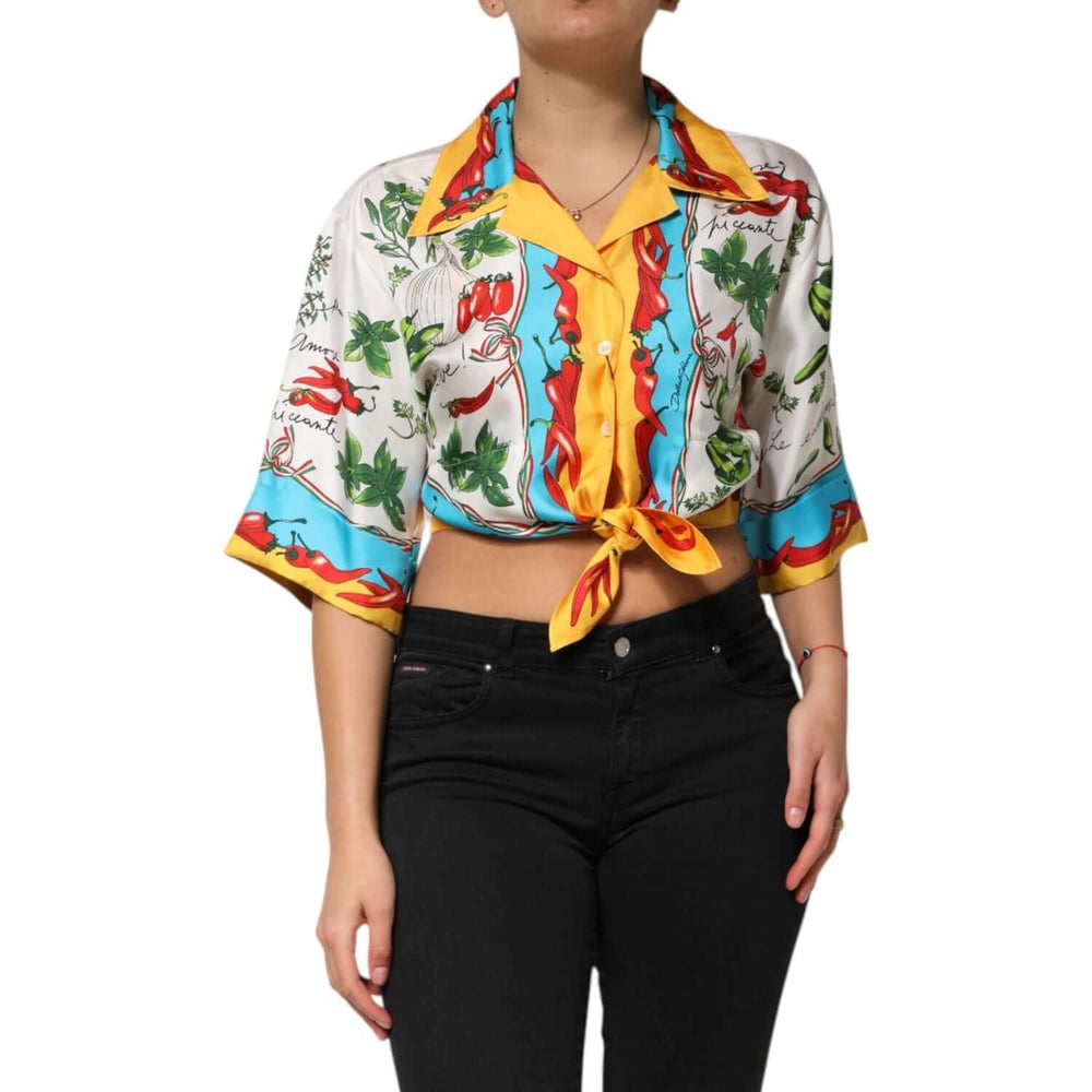 Dolce & Gabbana Multicolor Chili Silk Cropped Blouse Top TSH90655-36