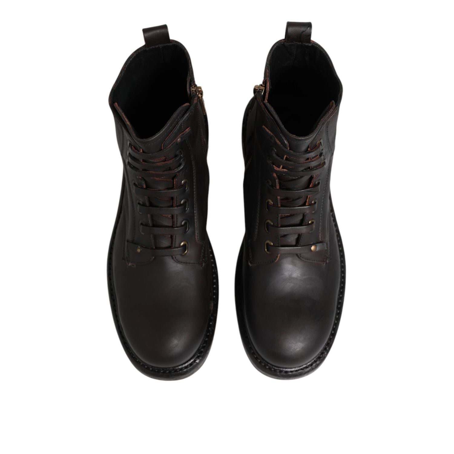Dolce & Gabbana Dark Brown Leather Lace Up Mid Calf Boots Shoes