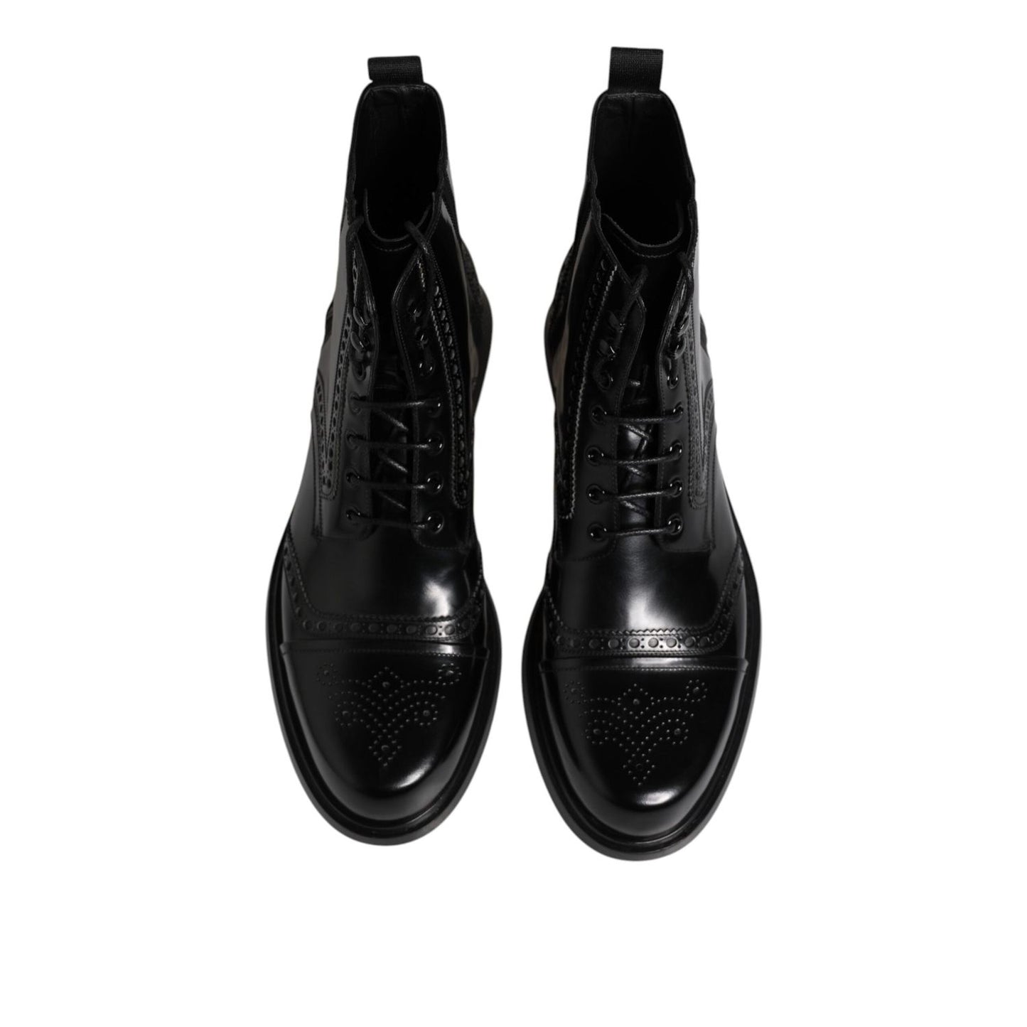 Dolce & Gabbana Black Leather Lace Up Mid Calf Boots Shoes