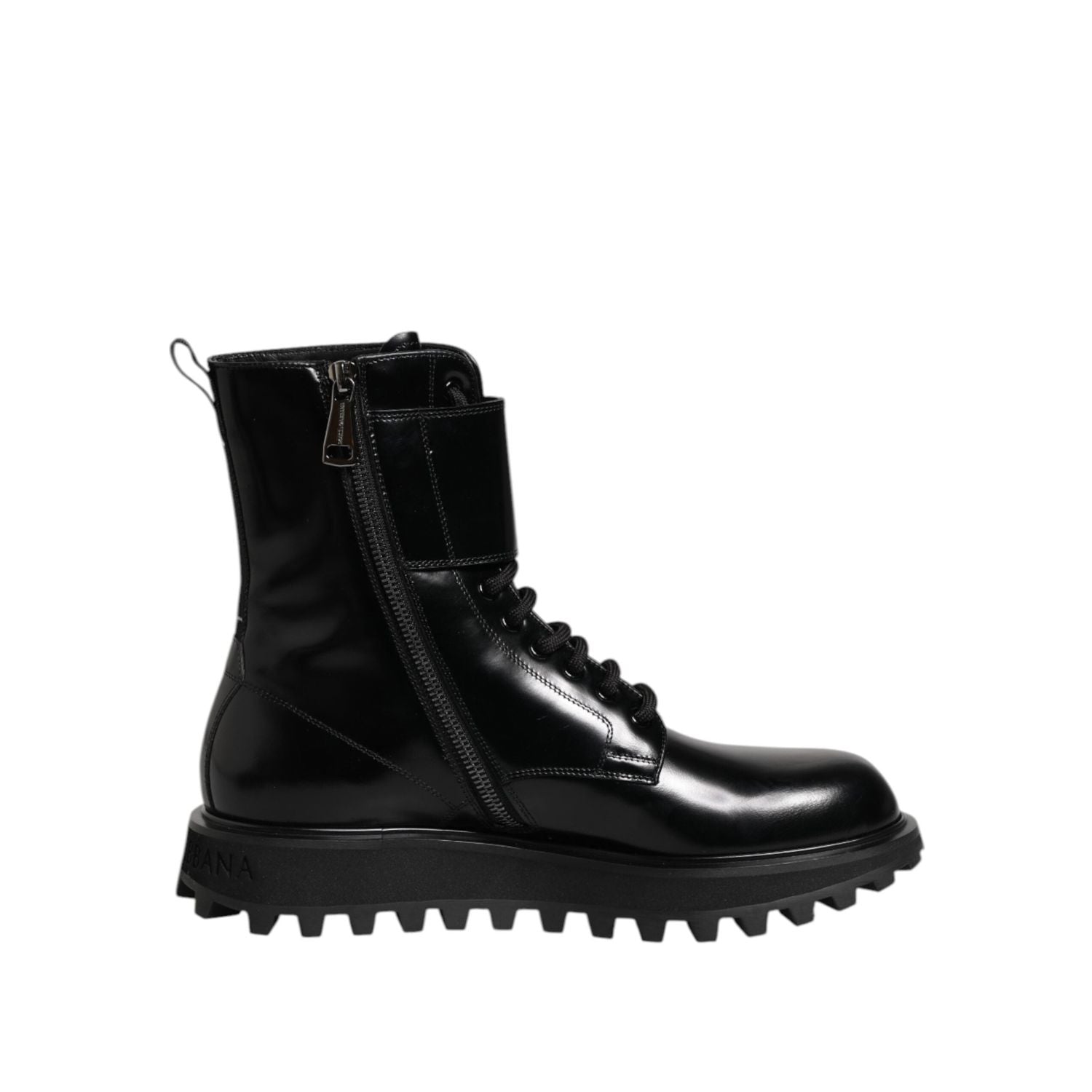 Dolce & Gabbana Black Leather Lace Up Mid Calf Boots Shoes