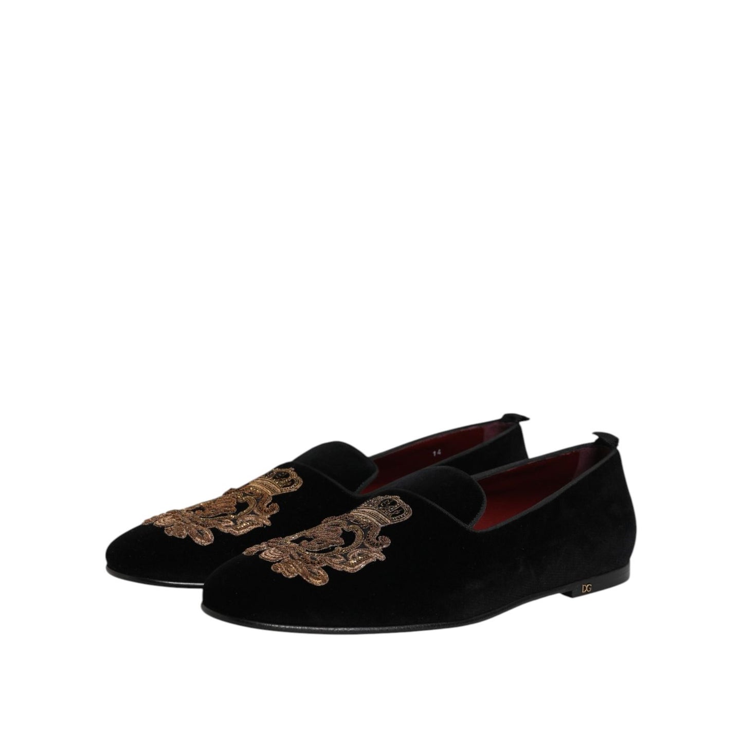 Dolce & Gabbana Black Velvet Gold Crown Mens Loafers Shoes
