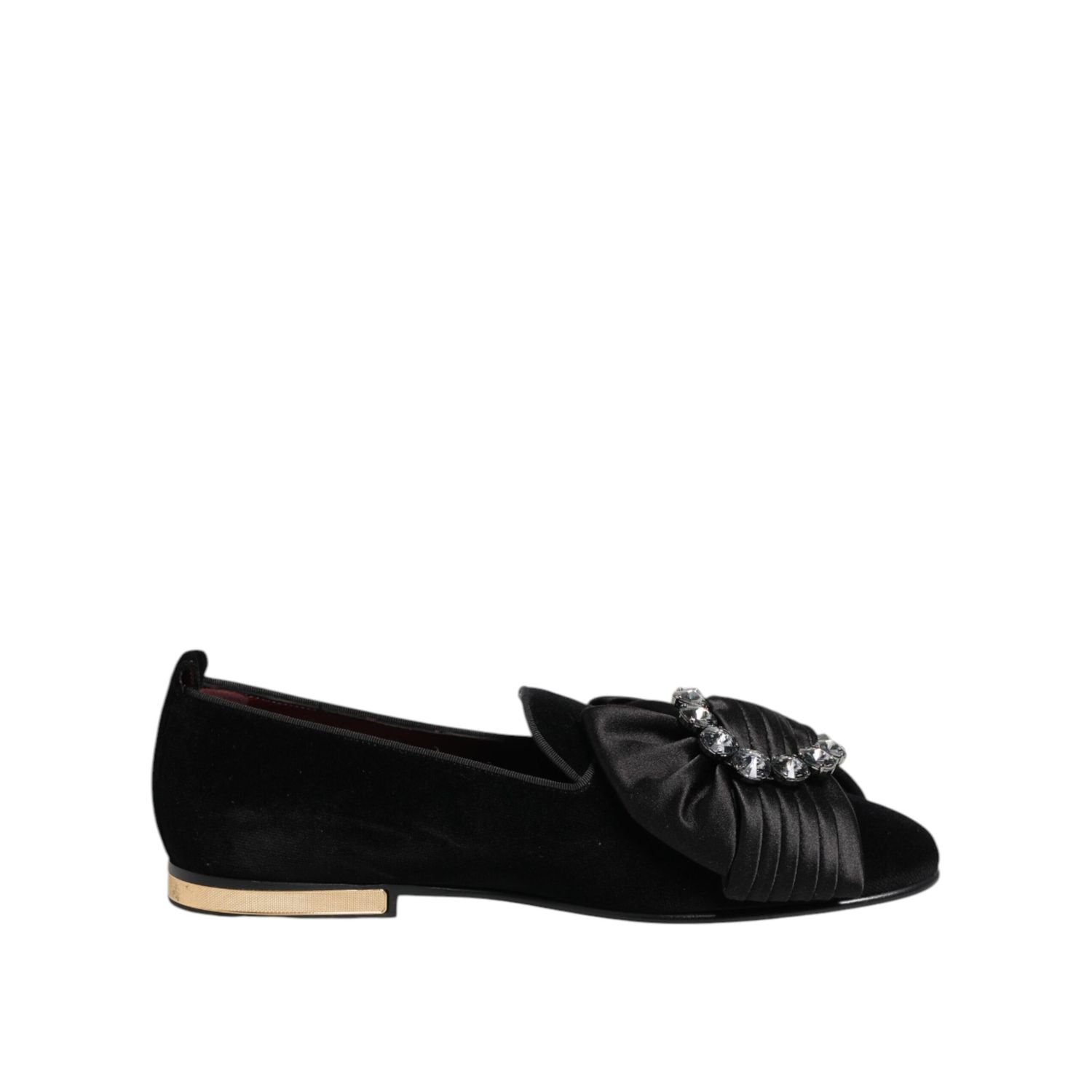 Dolce & Gabbana Black VATICANO Crystal Ribbon Slip On Shoes