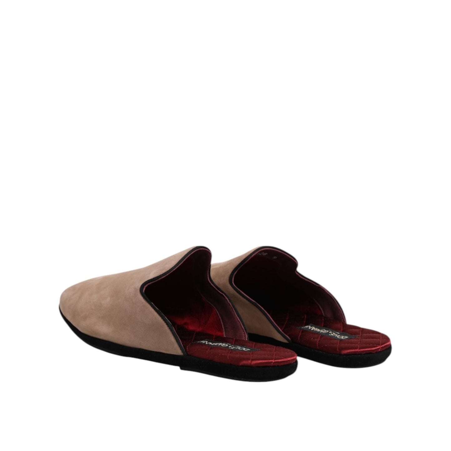 Dolce & Gabbana Beige Suede Leather Slides Flat Slipper Shoes