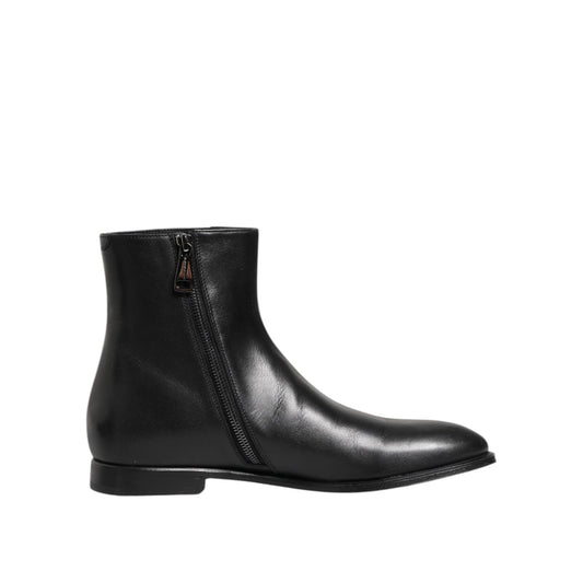 Dolce & Gabbana Black Leather Mid Calf Men Boots Shoes