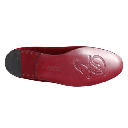 Dolce & Gabbana Red Velvet Gold Crown Mens Loafers Shoes