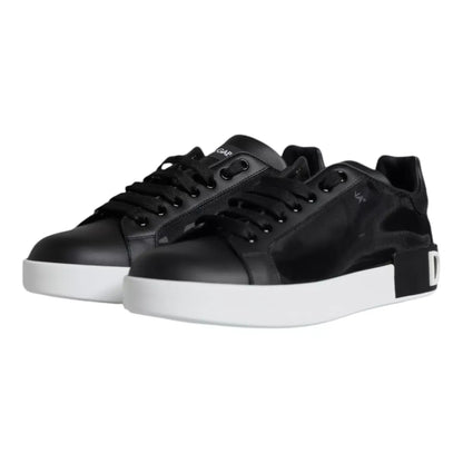 Dolce & Gabbana Black Calf Leather Portofino Sneakers Shoes
