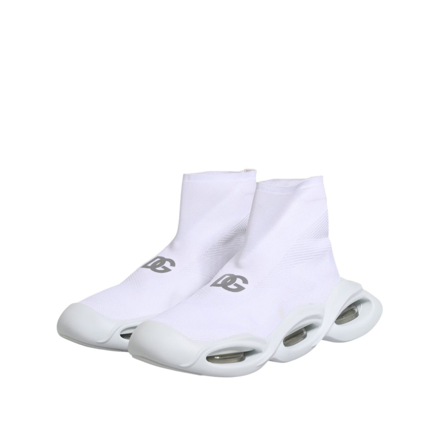 Dolce & Gabbana White Silver Slip On Wave Socks Sneakers Shoes