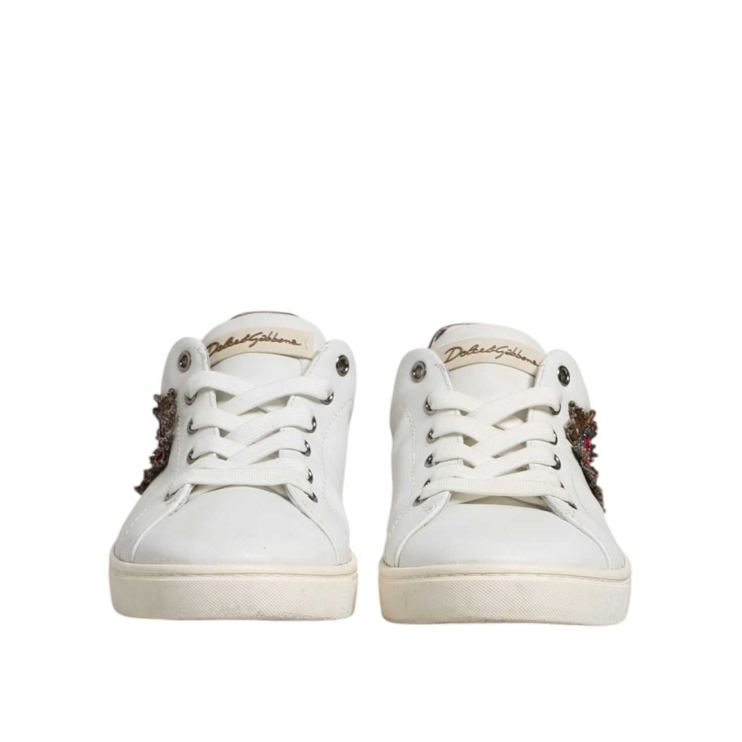 Dolce & Gabbana White Silver Sacred Heart Men Sneakers Shoes