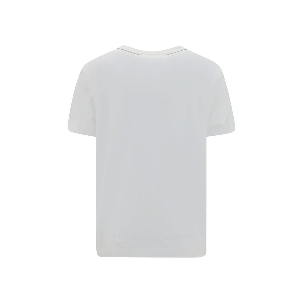 Back view of Brunello Cucinelli White Cotton T-Shirt with ribbed crew neck and jewel detail.