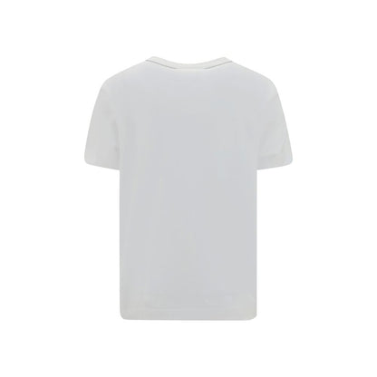 Back view of Brunello Cucinelli White Cotton T-Shirt with ribbed crew neck and jewel detail.