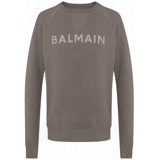 Balmain Gray Cotton Men Sweater