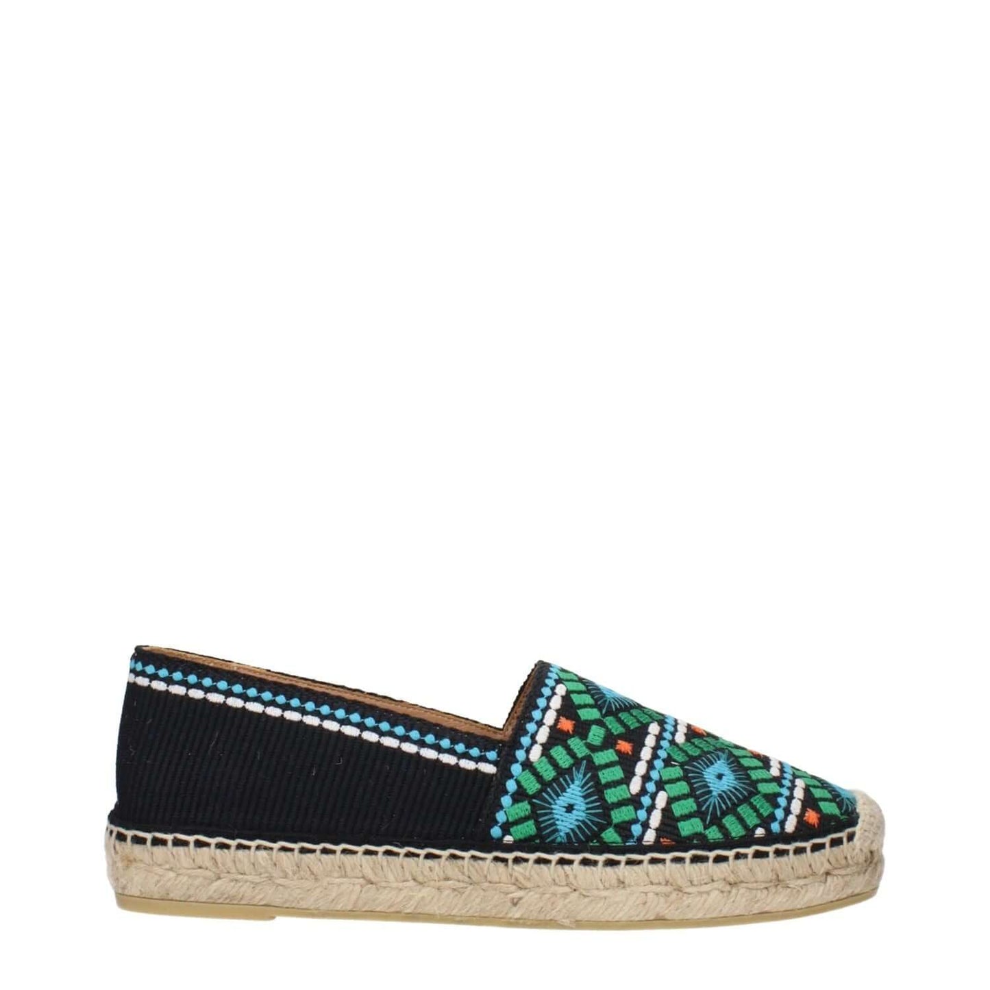 Prada Black Fabric Espadrilles with colorful print design.