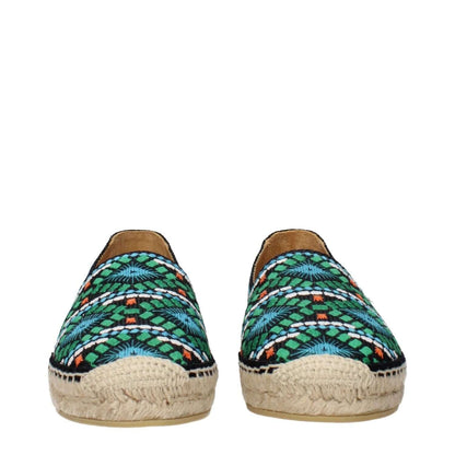 Prada Black Fabric Espadrilles with colorful print, front view.