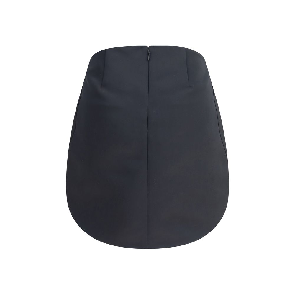Courrèges Black Polyester Mini Skirt with zip closure and rounded hem, featuring two front welt pockets, shown in back view.