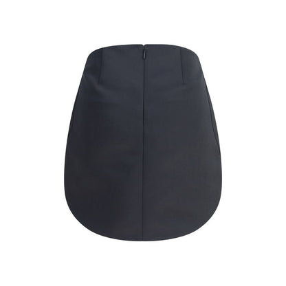 Courrèges Black Polyester Mini Skirt with zip closure and rounded hem, featuring two front welt pockets, shown in back view.