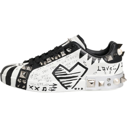 Dolce & Gabbana Black White Studded Low Top Sneakers Shoes