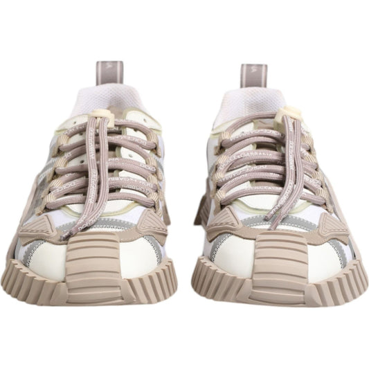 Dolce & Gabbana White Beige Leather Low Top NS1 Sneakers Shoes