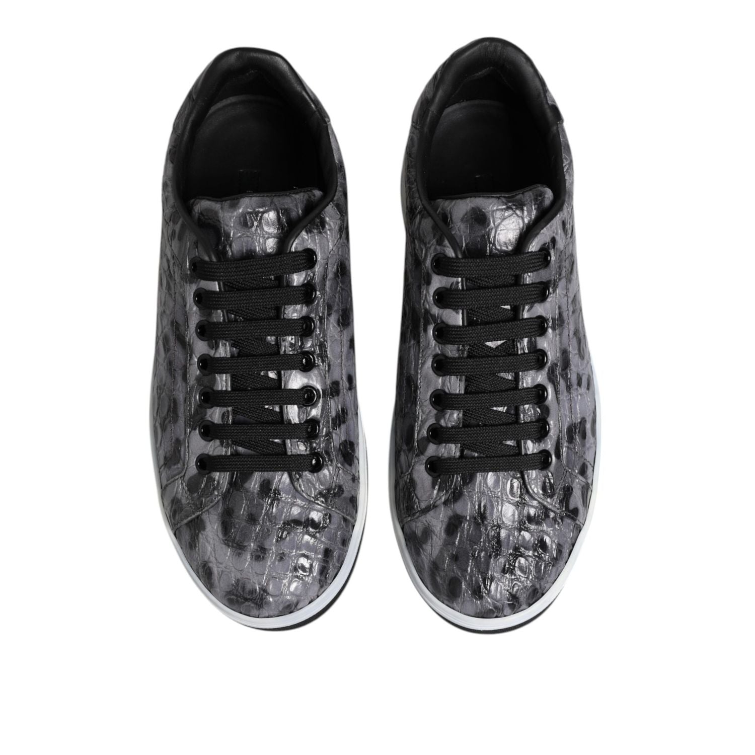 Dolce & Gabbana Gray Leather Leopard Low Top Sneakers Shoes