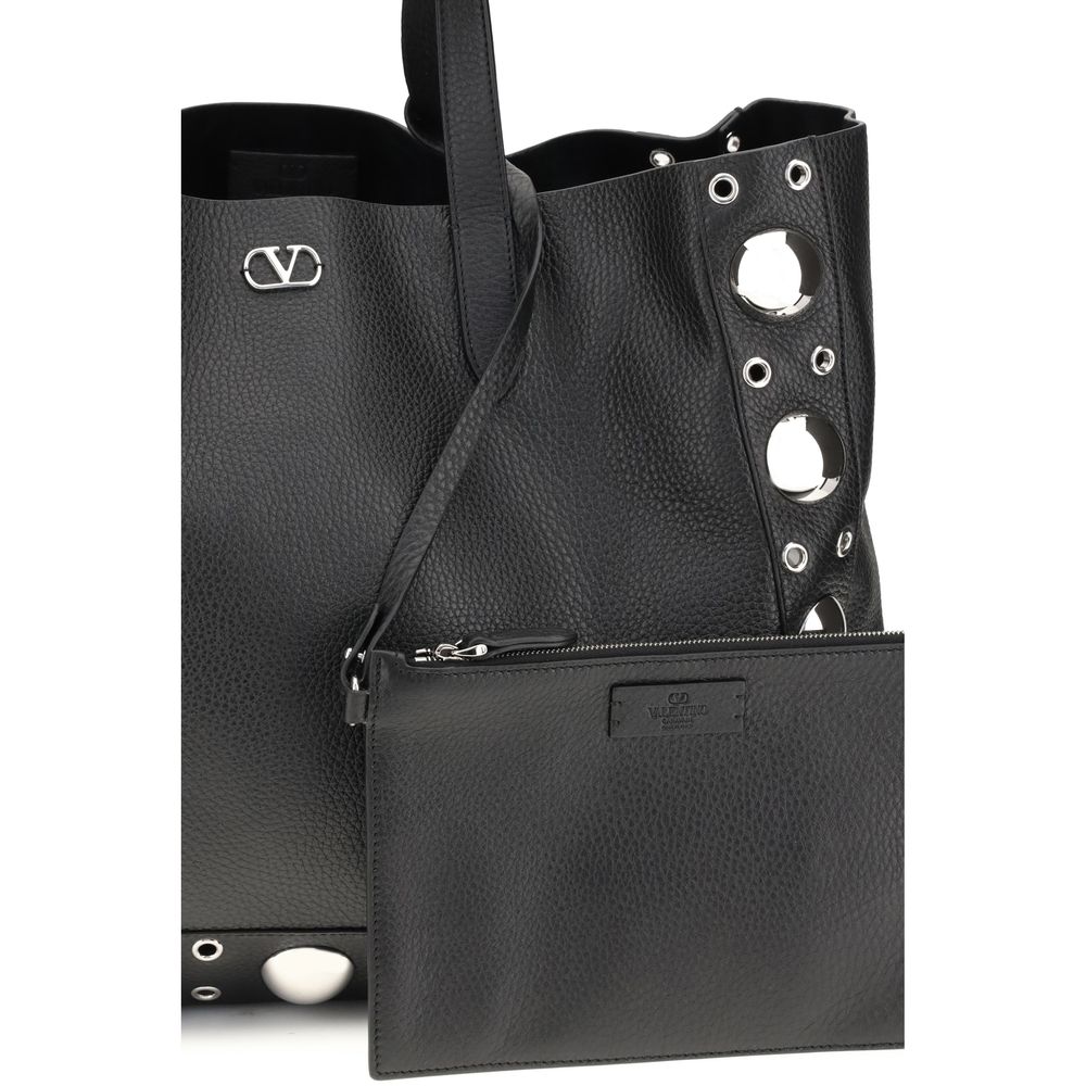 Valentino Garavani Black Calf Leather Bos Taurus Shoulder Bag