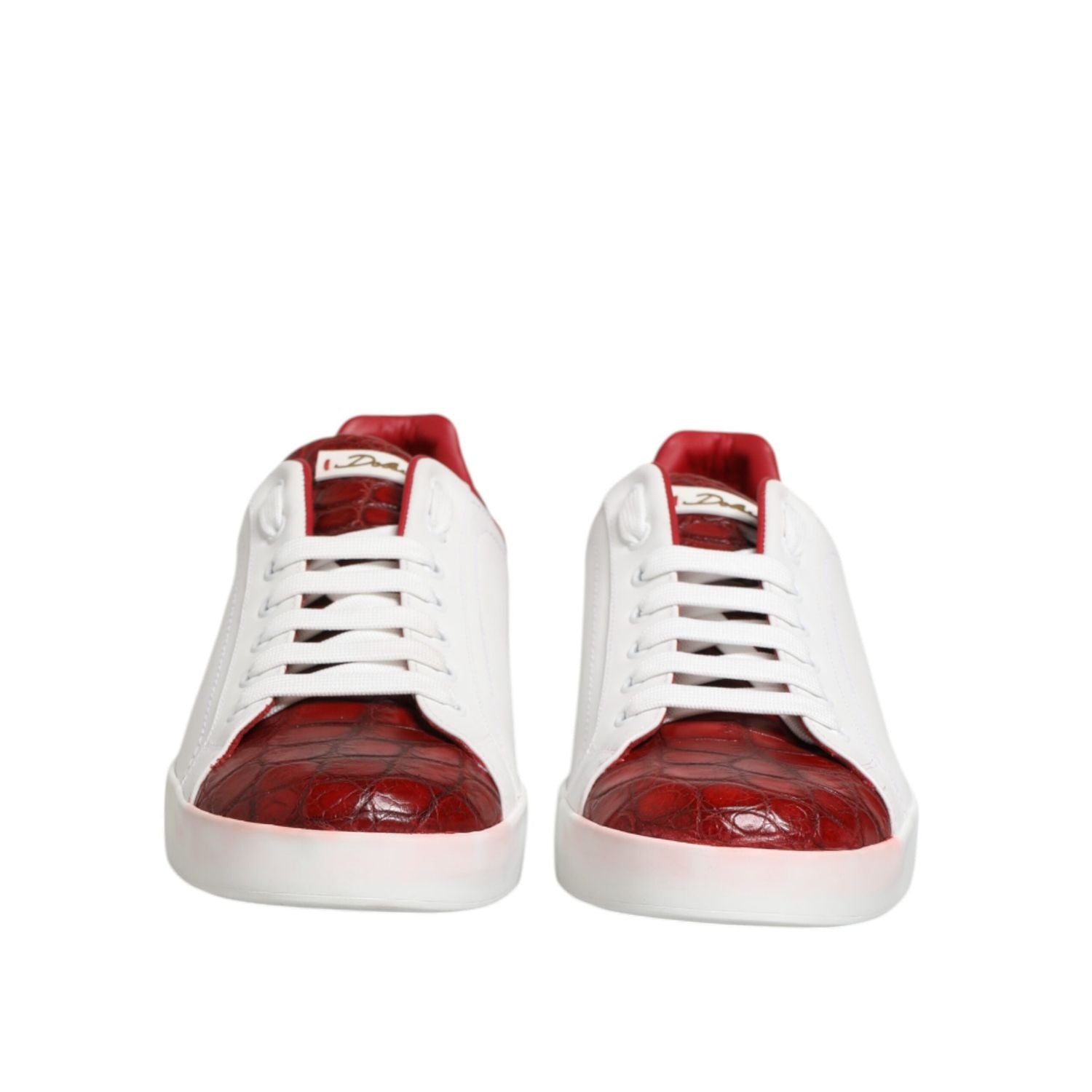 Dolce & Gabbana White Red Leather Lace Up Sneakers Shoes