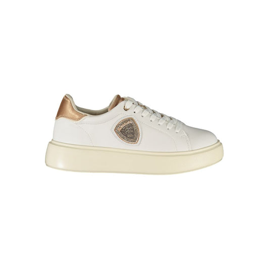 Blauer White Leather Women Sneaker with bronze accents and lace-up design.