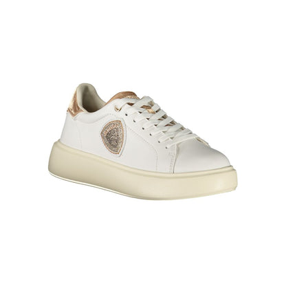 Blauer White Leather Women Sneaker with bronze accents, lace-up design, and removable insole, perfect for streetwear and casual chic.