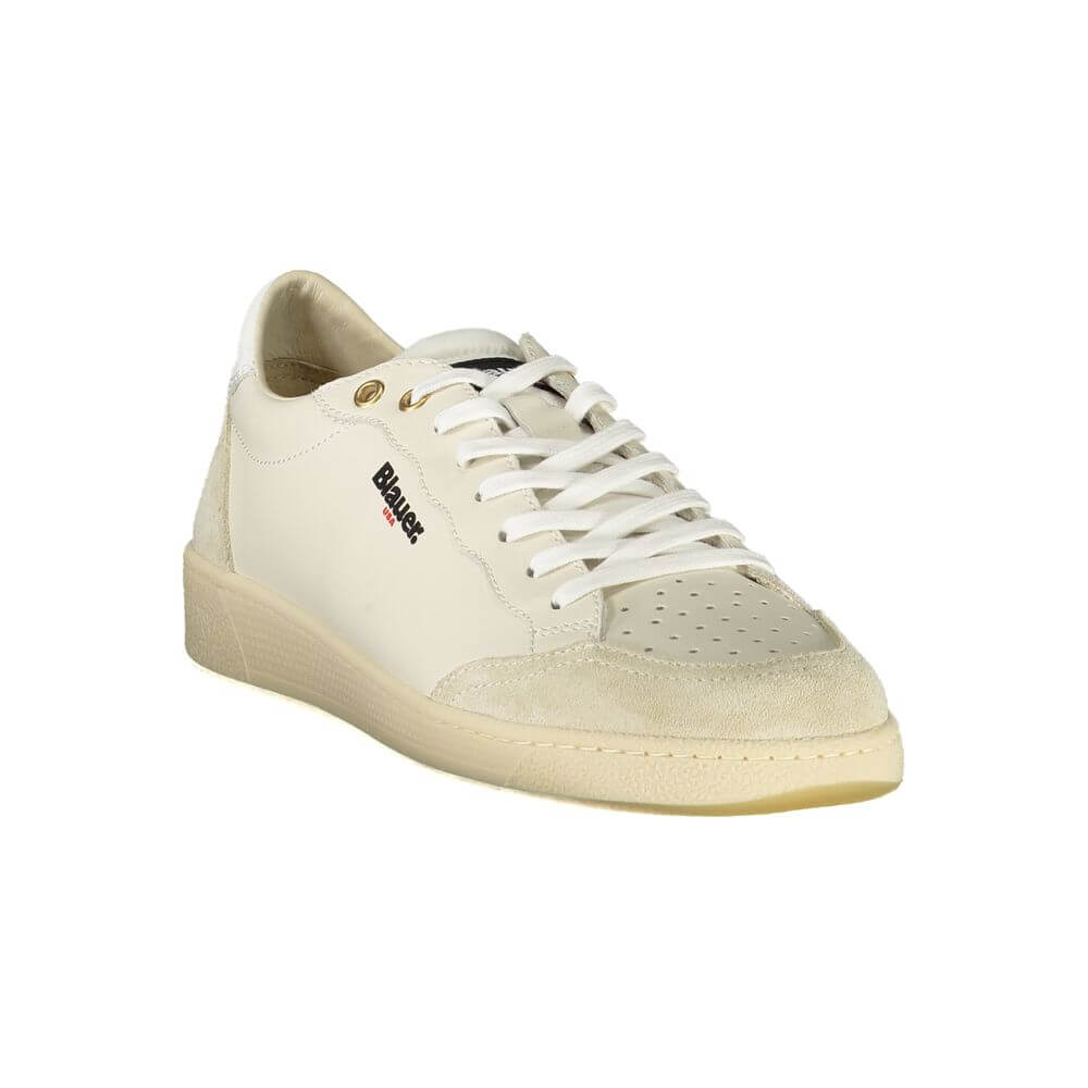 Blauer White Leather Men Sneaker with contrasting details and logo, featuring a removable insole for comfort.