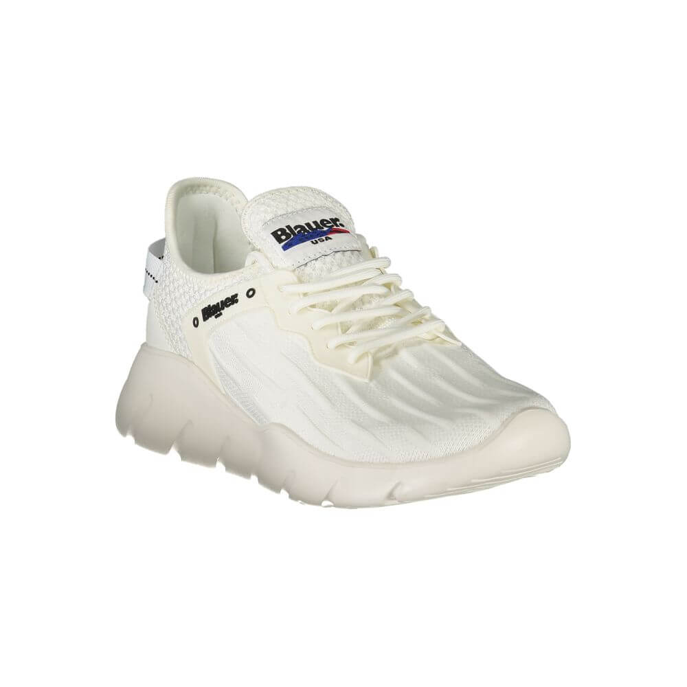 Blauer White Polyester Men Sneaker with contrasting details and Blauer logo, offering urban style and comfort in a sporty design.