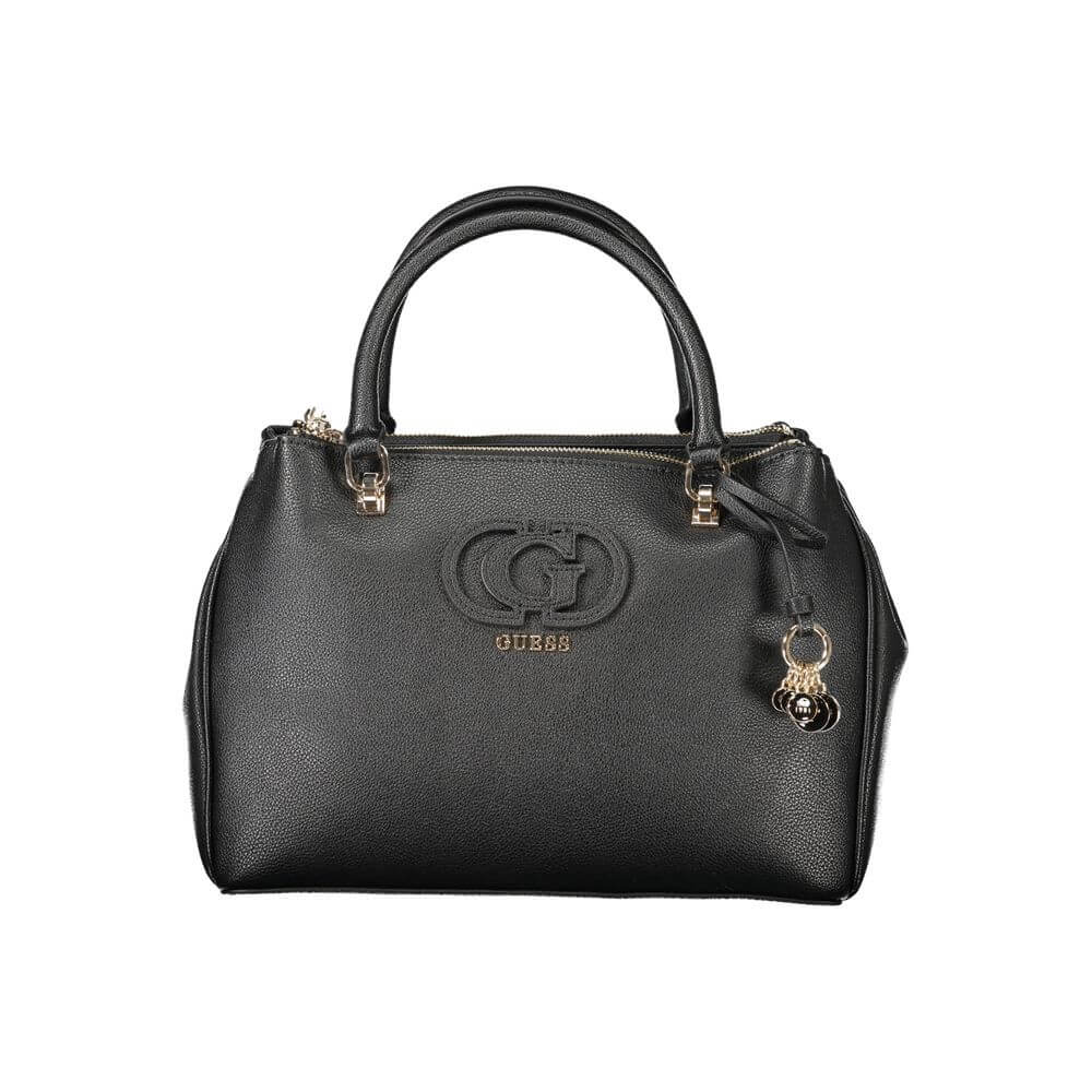 Guess Jeans Black Polyethylene Women Handbag with handles and adjustable strap, featuring sleek design and golden accents.
