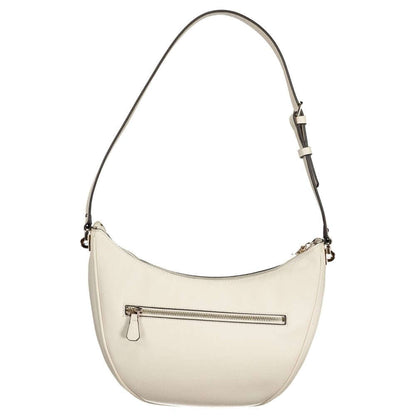 Guess Jeans White Polyethylene Women Handbag with adjustable strap and zip closure, featuring external and interior pockets for essentials.