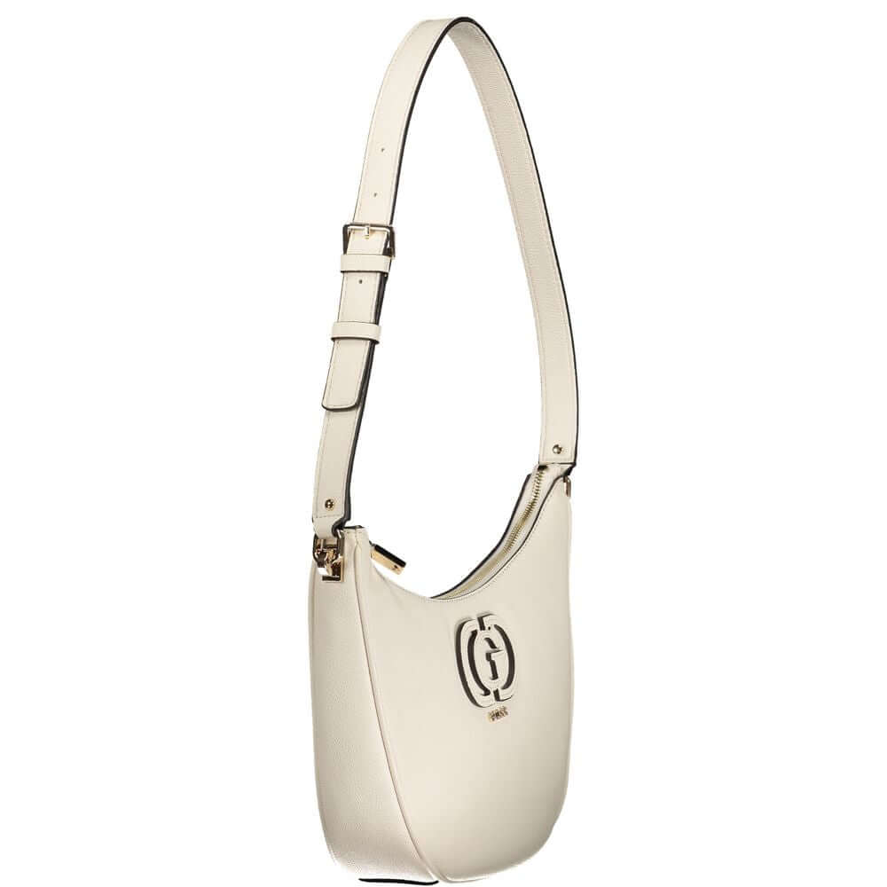 Guess Jeans White Polyethylene Women Handbag with adjustable strap and front pocket, showcasing stylish functionality.