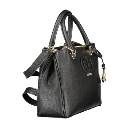 Sleek Guess Jeans Black Polyethylene Women Handbag with handles and shoulder strap.