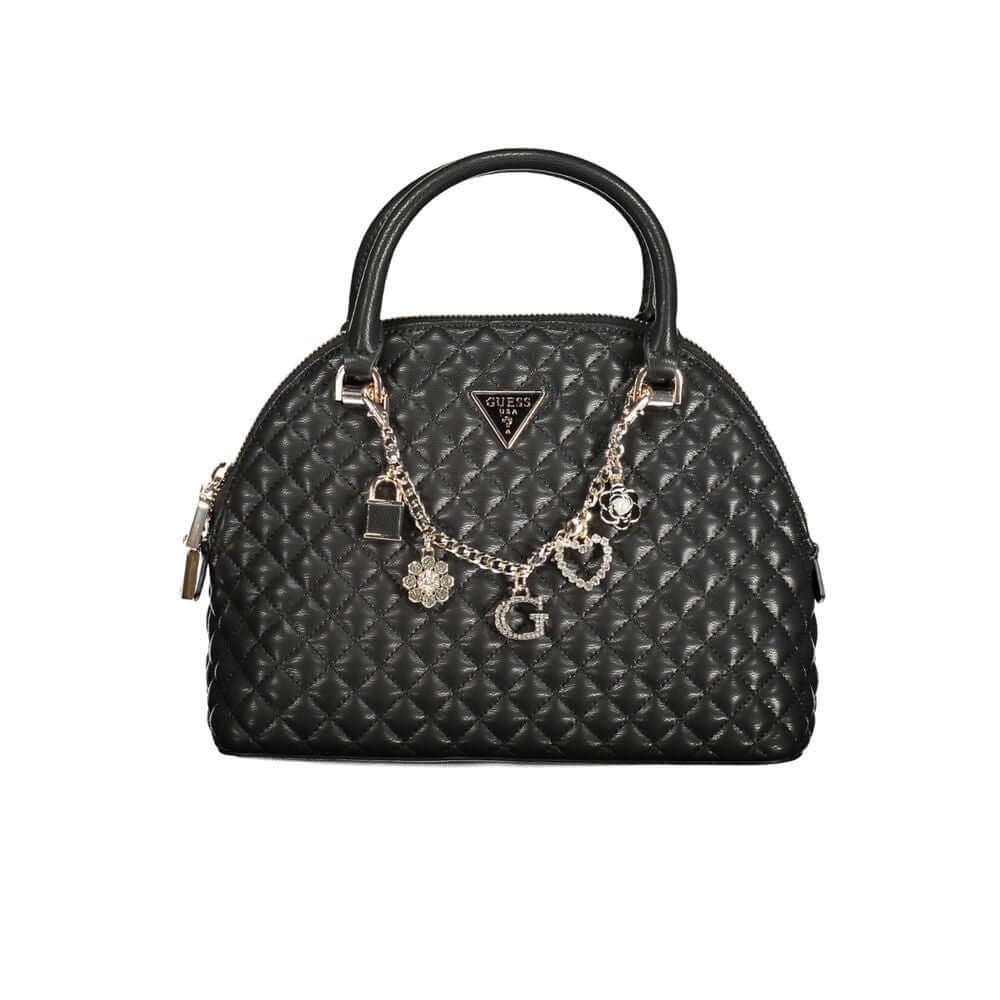 Guess Jeans Black Polyethylene Women Handbag with quilted design and charm details, perfect for any occasion.