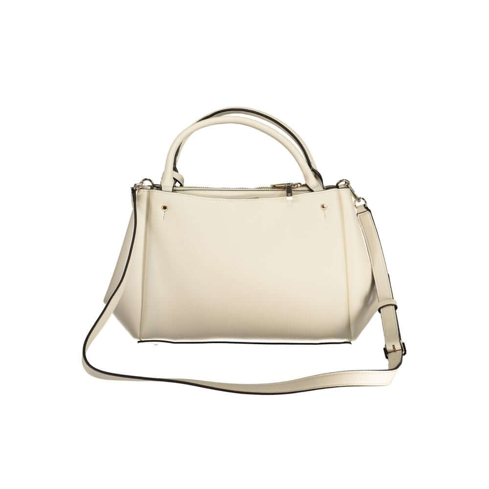 Guess Jeans White Polyethylene Women Handbag with handles and shoulder strap, featuring external pockets and zippered compartments.