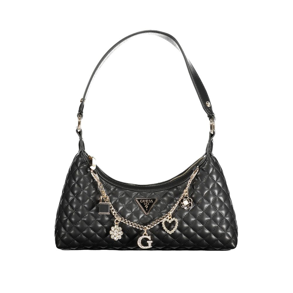 Guess Jeans Black Polyethylene Women Handbag with chain embellishments and quilted design, perfect for chic and functional styling.